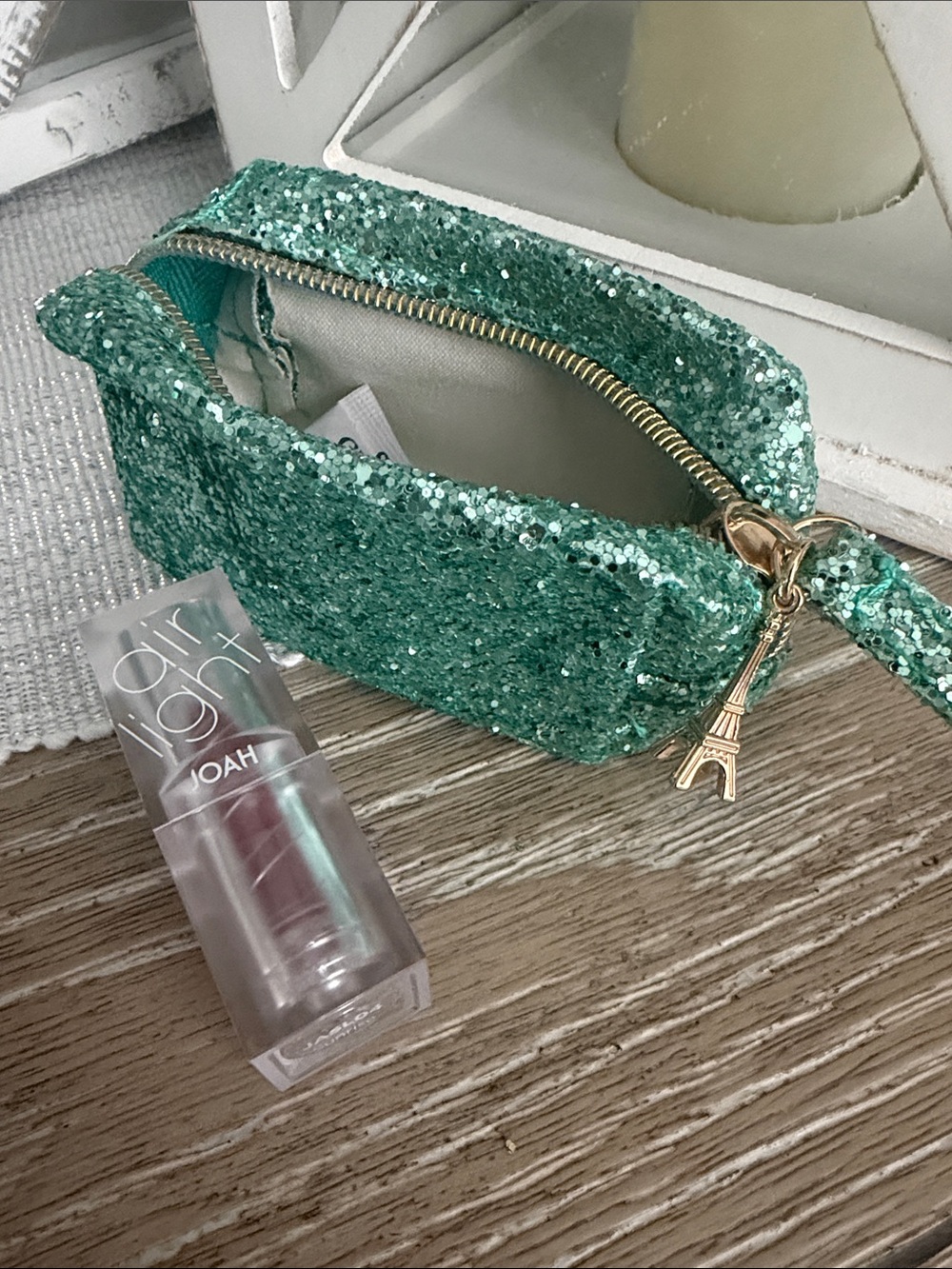 Teal glitter pouch and rose red lipstick gift set NWT - Picture 4 of 6